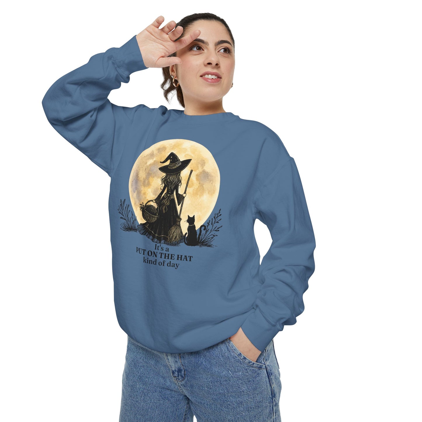 It's a Put on the Hat Kind of Day | Cozy Witch Moon Crewneck Sweatshirt