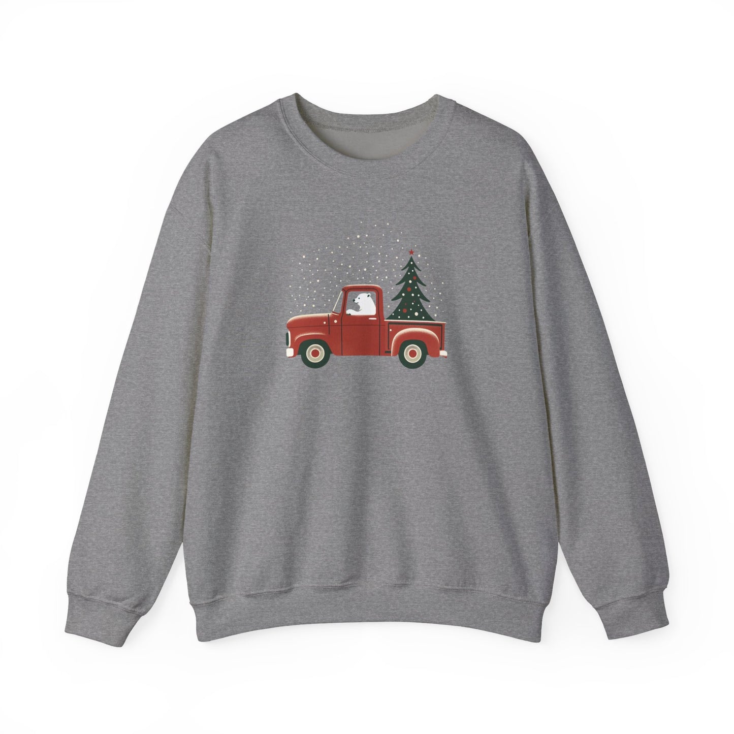 Polar Bear Holiday Haul, Vintage Red Christmas Truck Sweatshirt