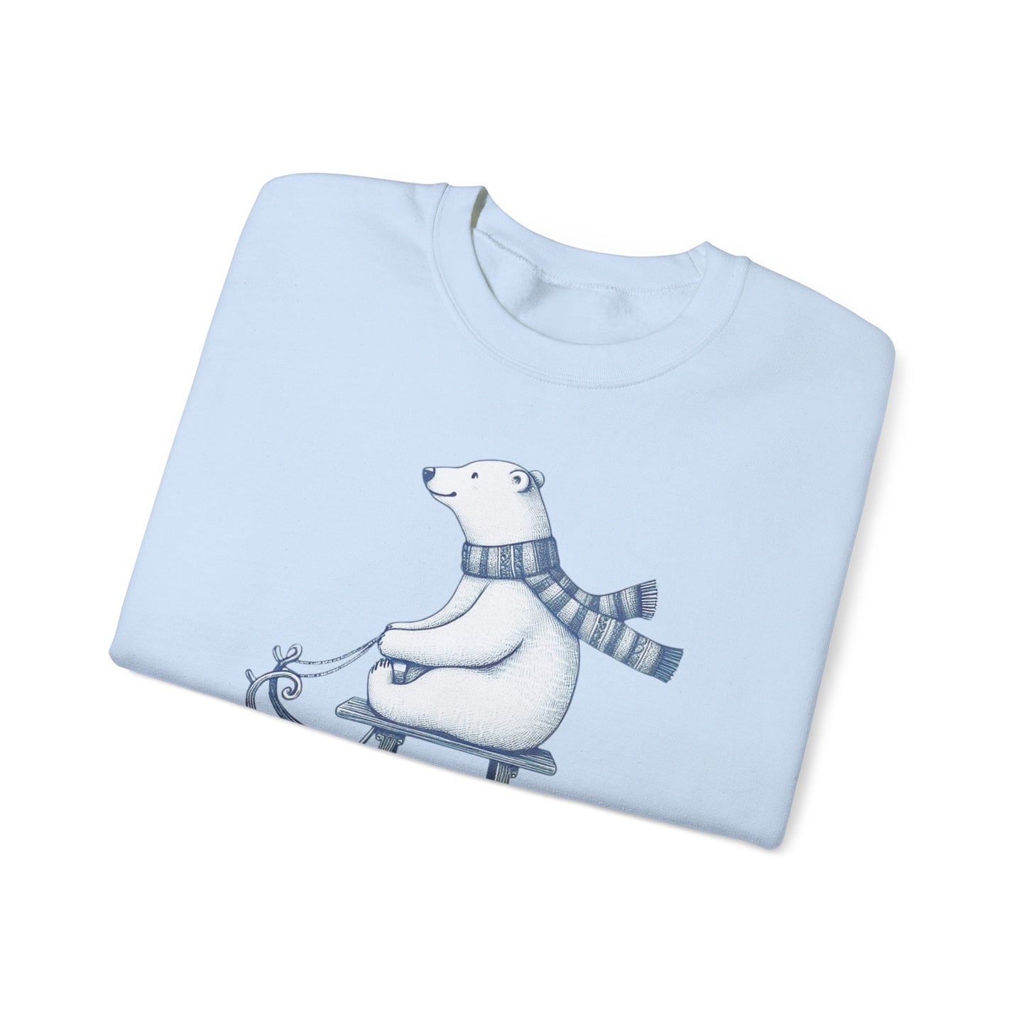 Sledding Polar Bear Sweatshirt, Cozy Winter Graphic Heavyweight Fleece