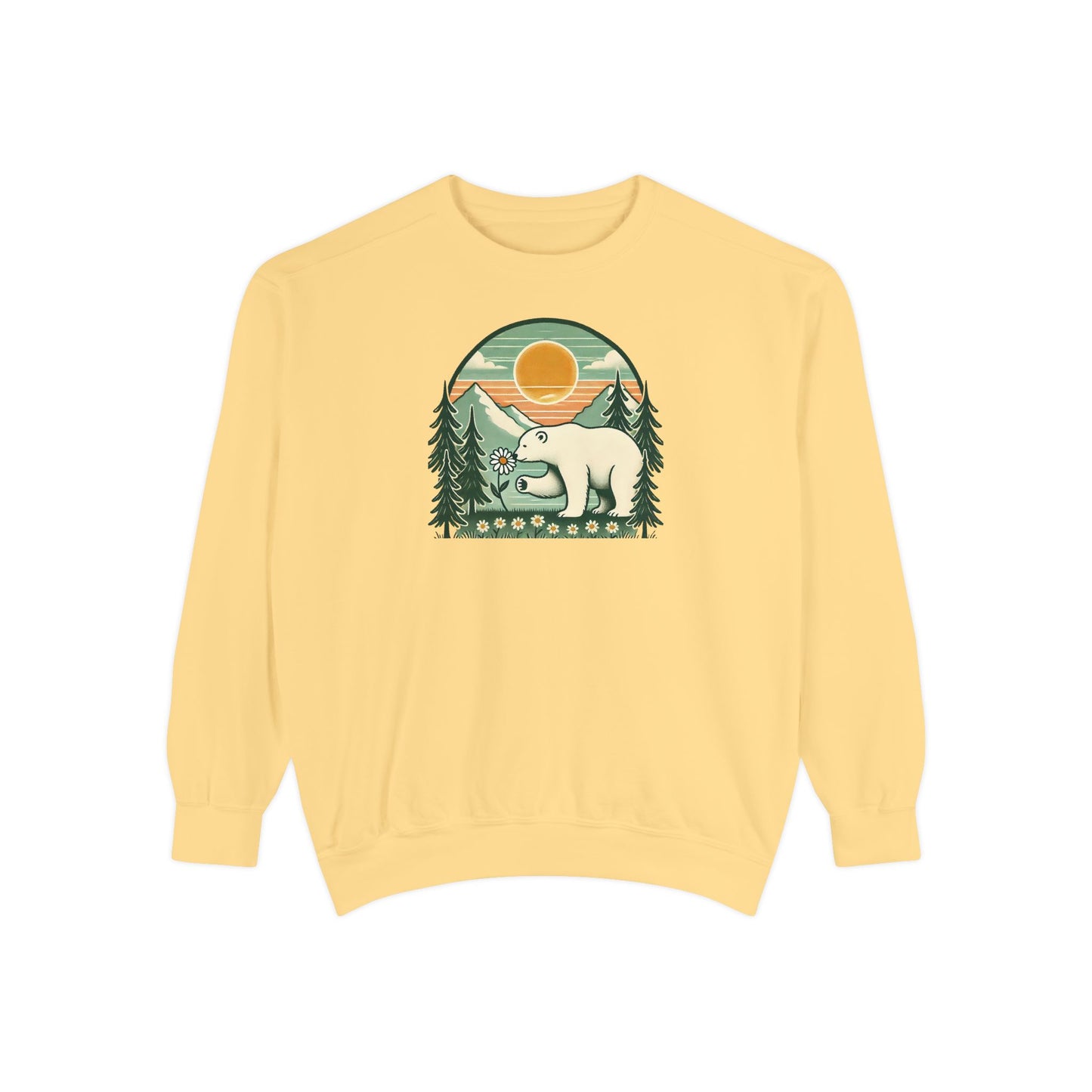 Polar Bear Daisy Sunset Comfort Colors Sweatshirt