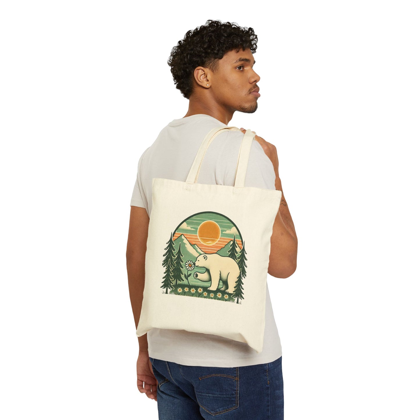 Polar Bear Nature Canvas Bag, Eco Friendly Adventure Market Tote
