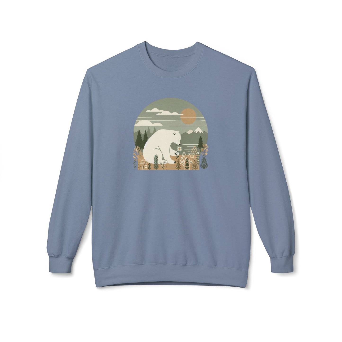Polar Bear and Daisy Midweight Sweatshirt, Minimalist Nature Graphic