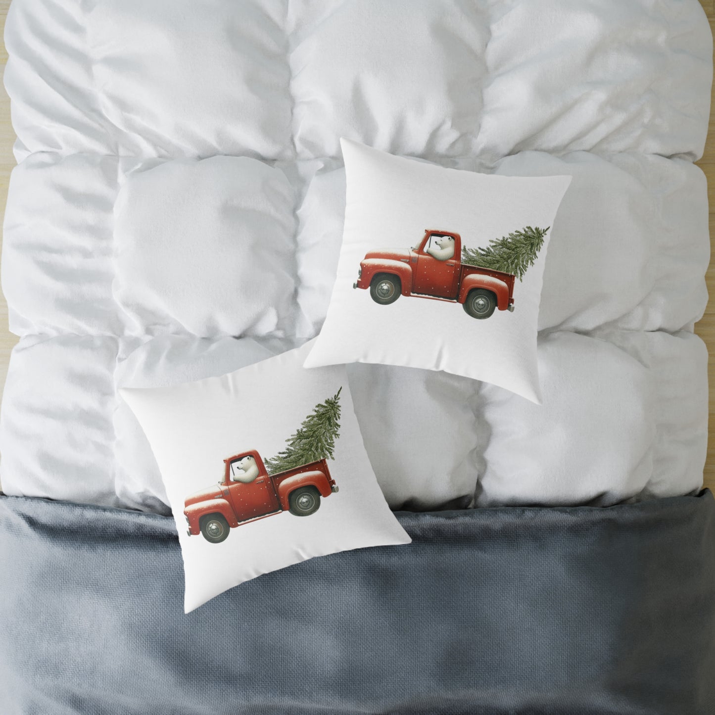 Polar Bear Pickup Christmas Pillow