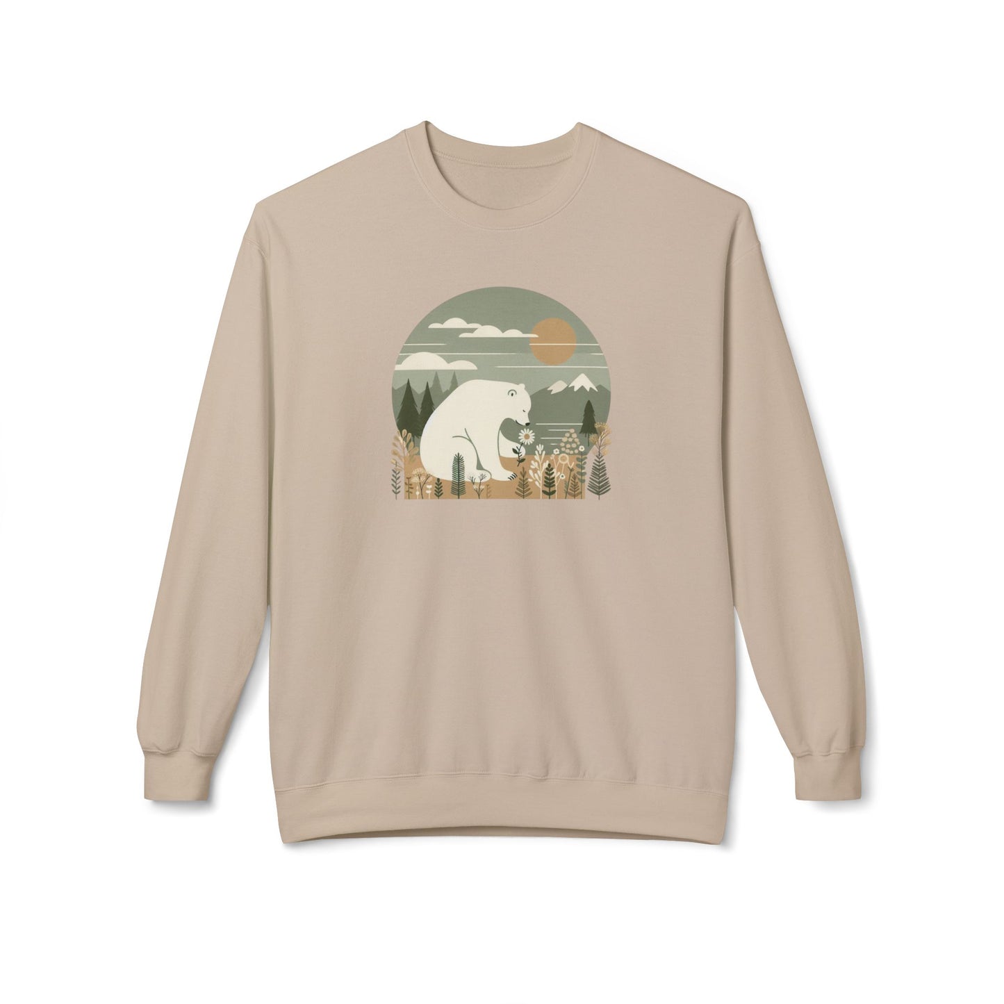 Polar Bear and Daisy Midweight Sweatshirt, Minimalist Nature Graphic
