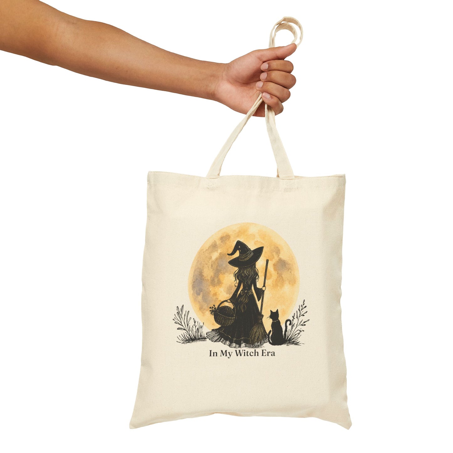 In My Witch Era Double-Sided Canvas Tote Bag | Witch Moon Book Tote | Cottagecore Market Bag