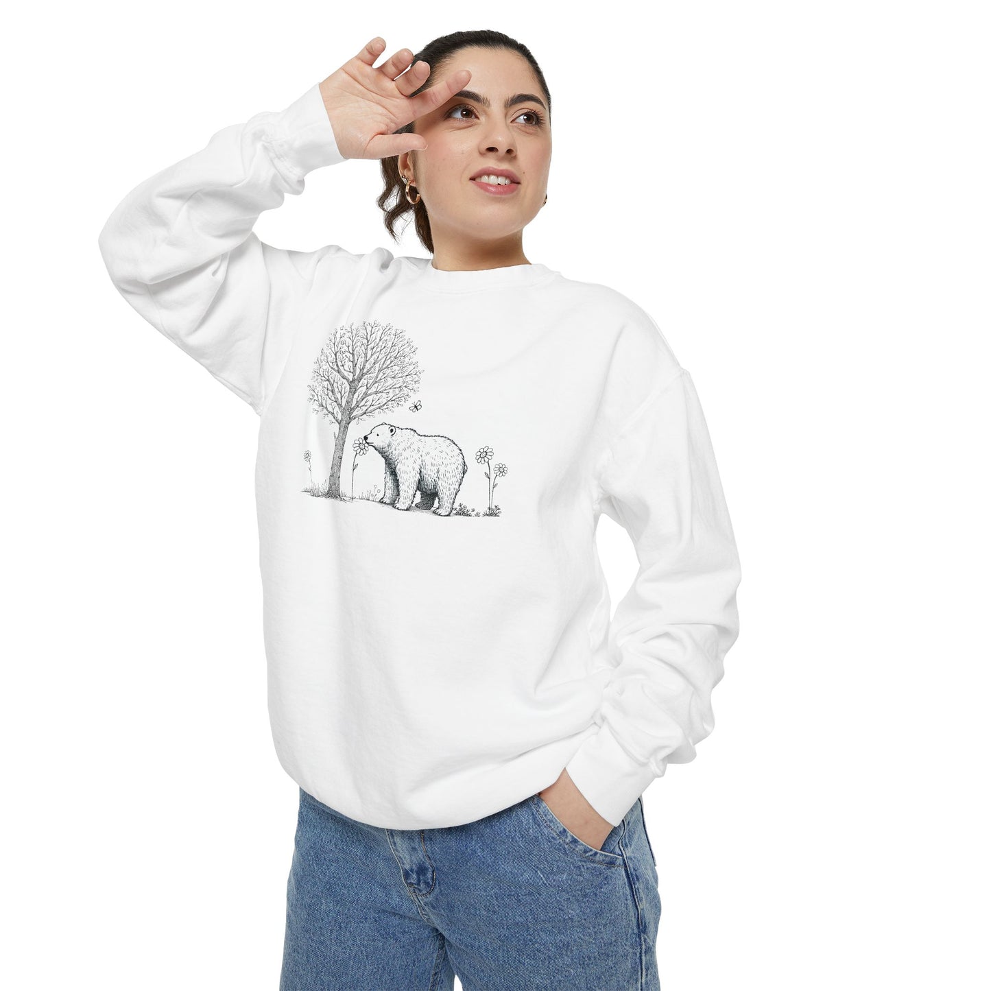 Wildflower Polar Bear Sketch Comfort Colors Sweatshirt