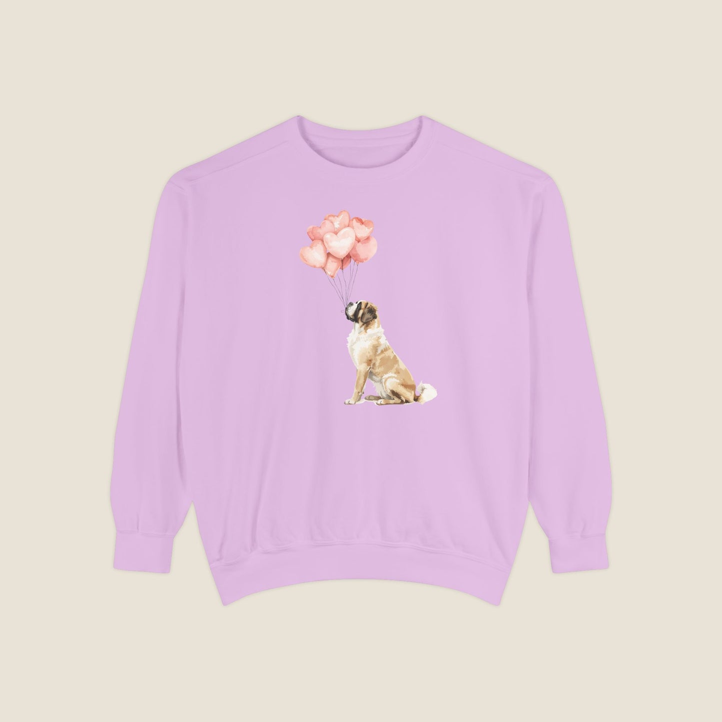 Saint Bernard with Heart Balloons Crewneck Sweatshirt