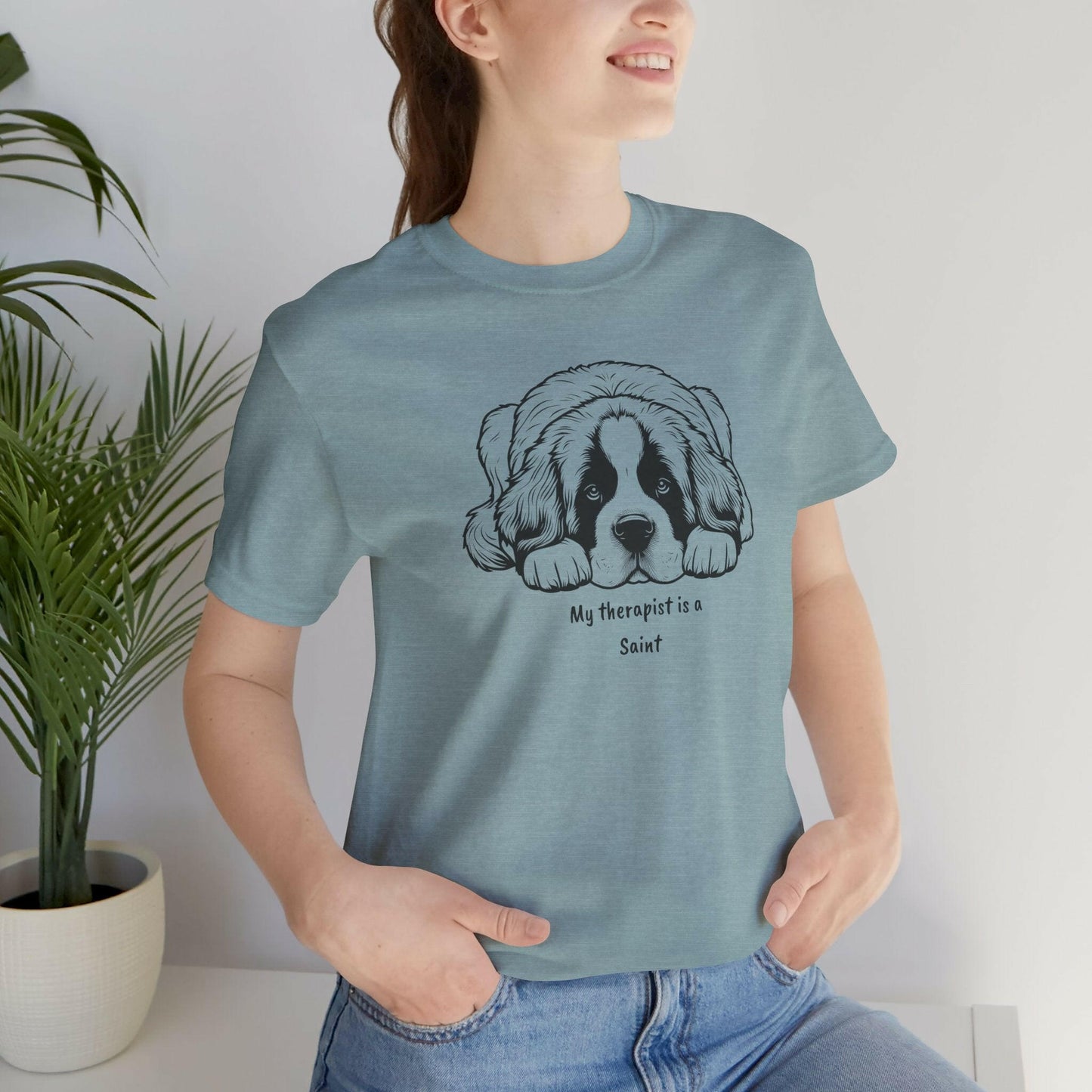 Cute Dog Therapy Unisex T-Shirt - "My therapist is a Saint"