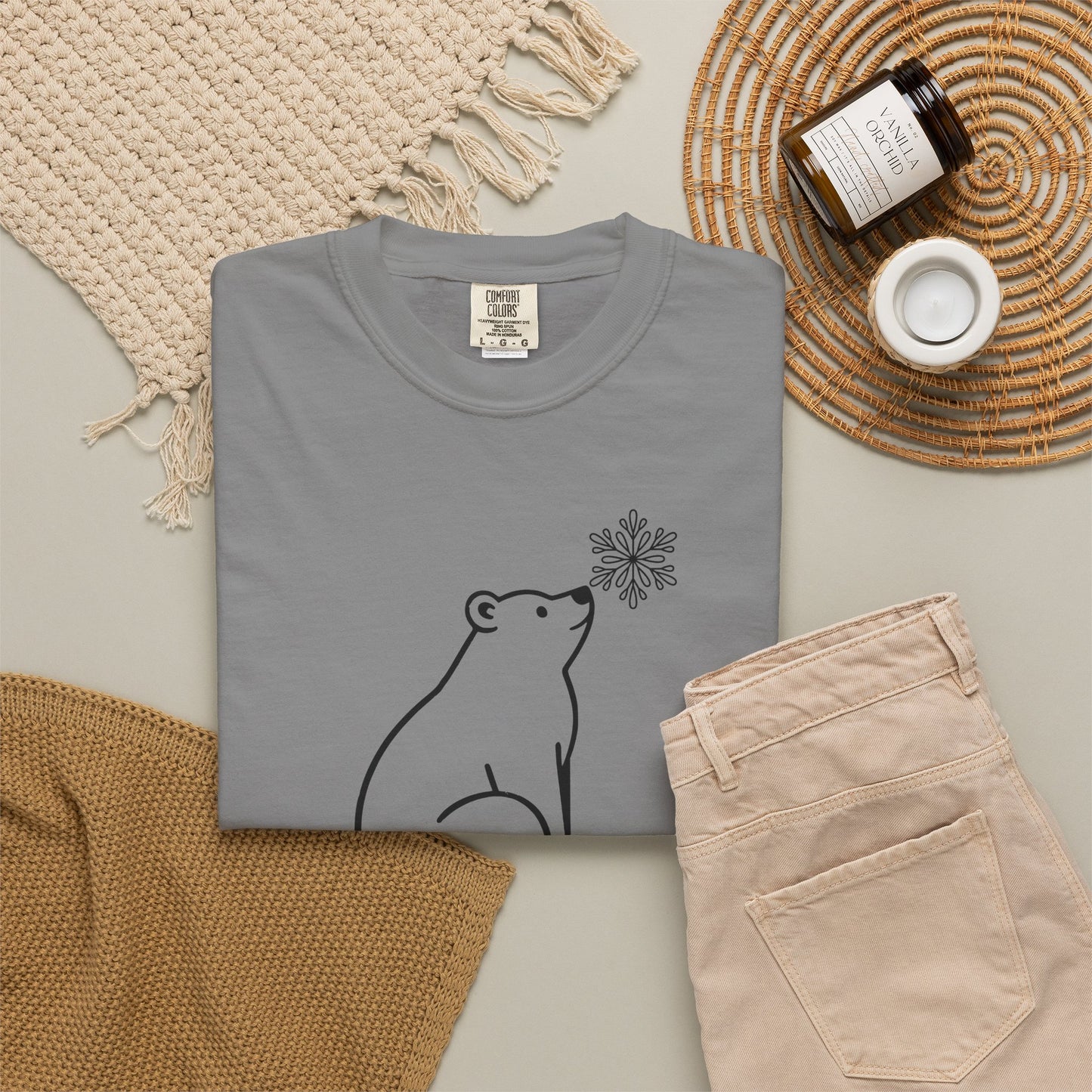 Comfort Colors Polar Bear Snowflake Tee
