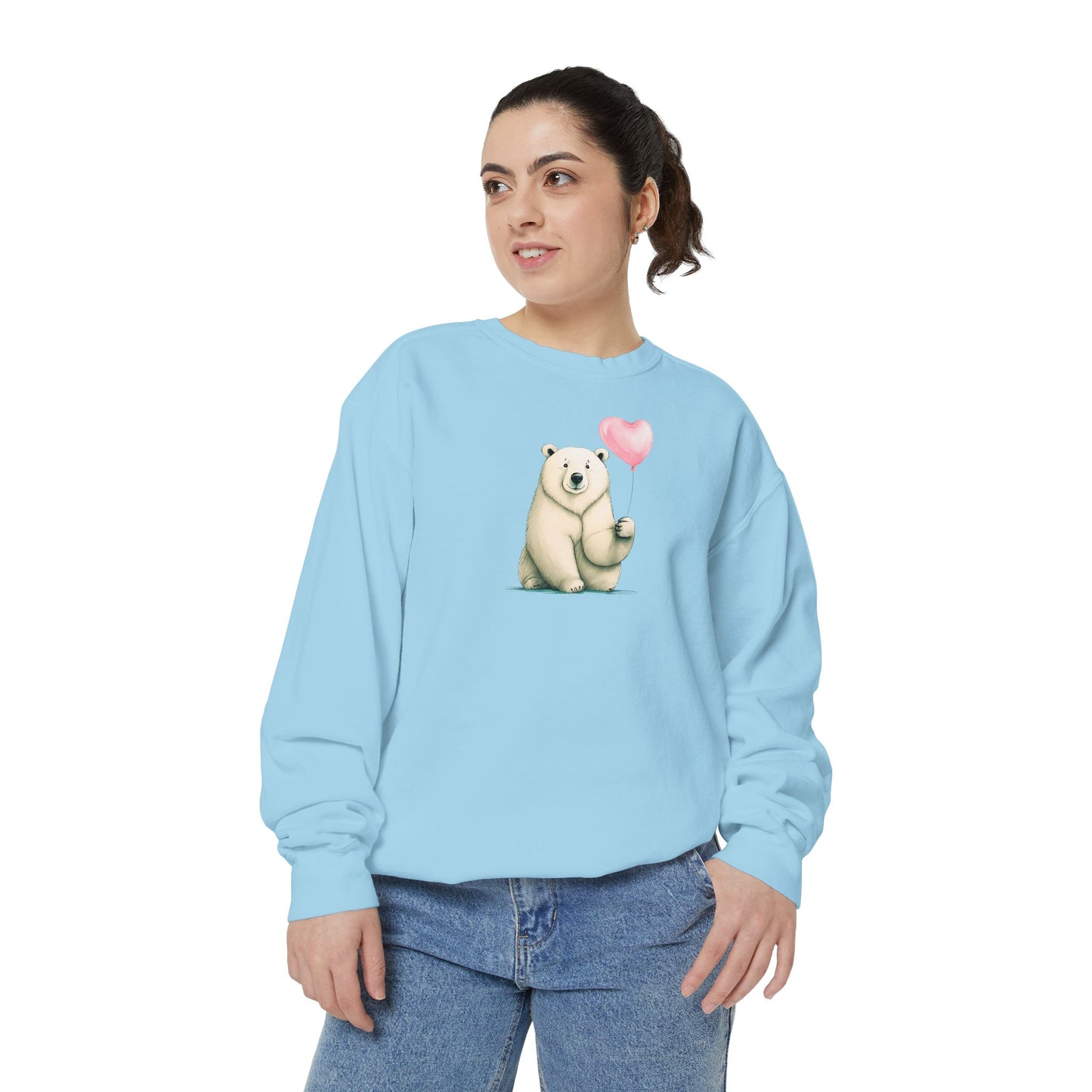 Sweetheart Polar Bear & Heart Balloon Pullover | Premium Comfort Colors® Heritage Fleece