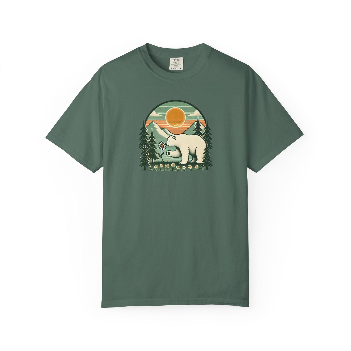 Polar Bear Daisy Sunset Comfort Colors Tee