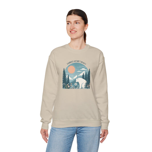 Embrace Nature’s Beauty Polar Bear Sweatshirt | Cozy Wildlife Mountain Scene Crewneck