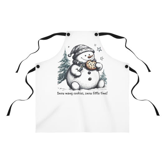 Snowman Christmas Apron, Cookie Baking Holiday Apron with Buttons