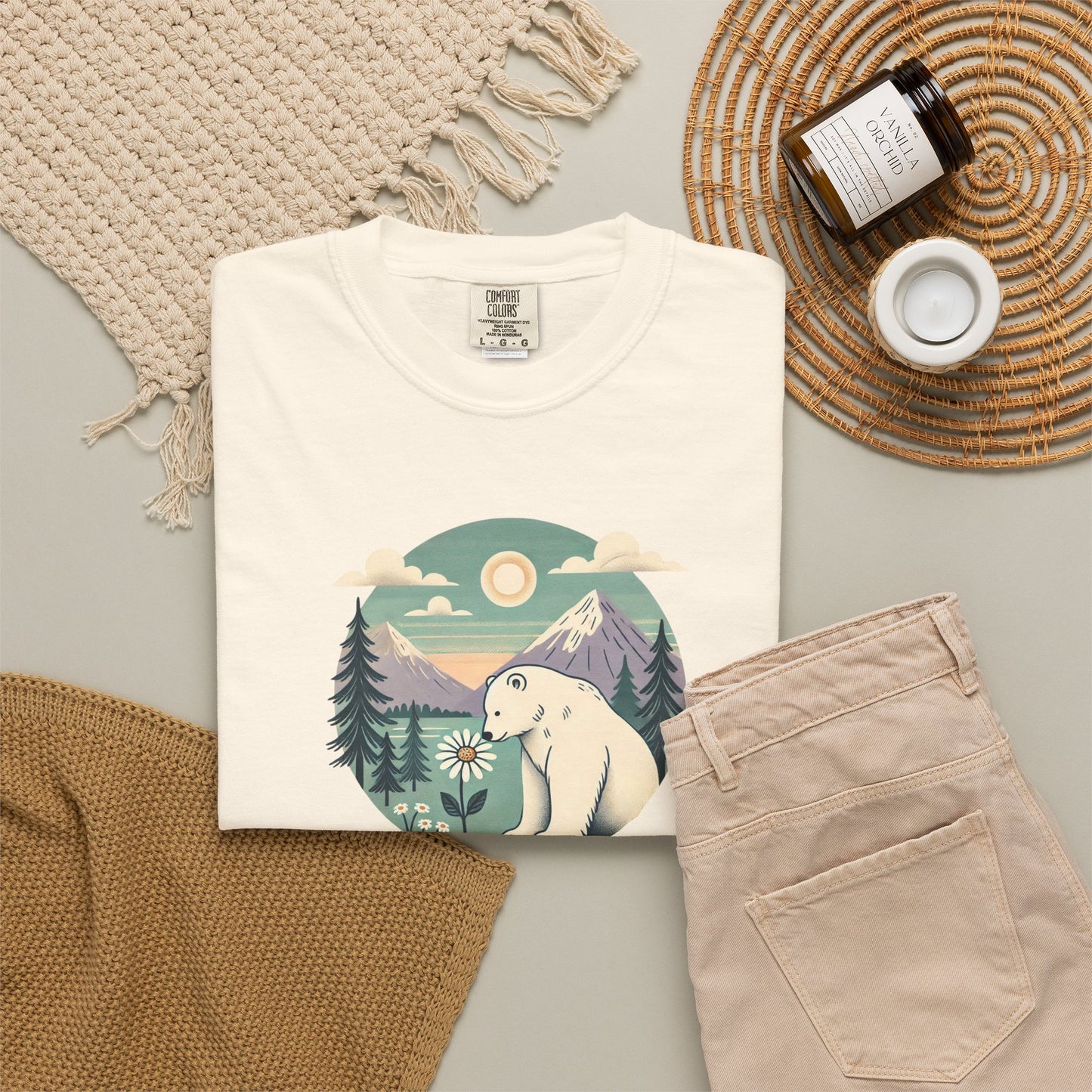 Polar Bear Daisy Mountain Comfort Colors Tee