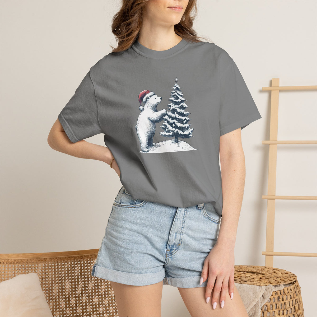 Polar Bear Christmas T-Shirt | Christmas Tree Comfort Colors Tee