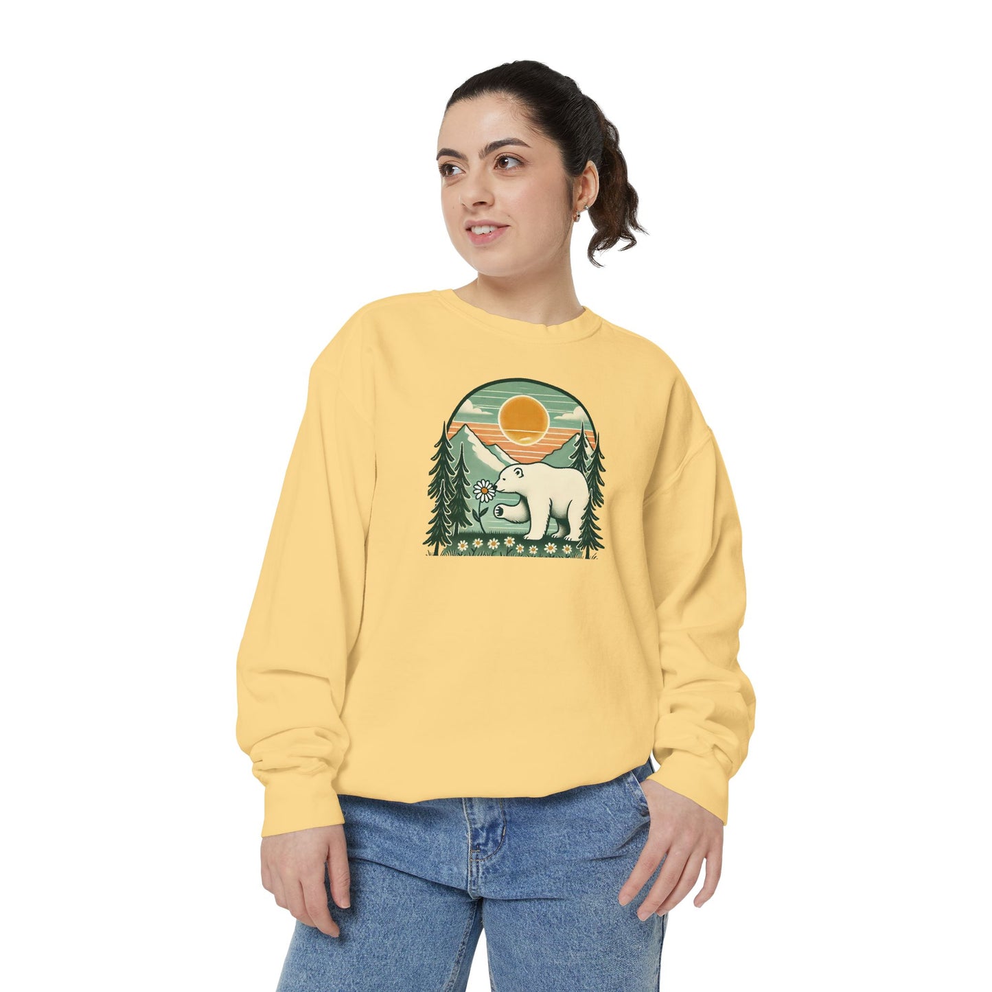 Polar Bear Daisy Sunset Comfort Colors Sweatshirt