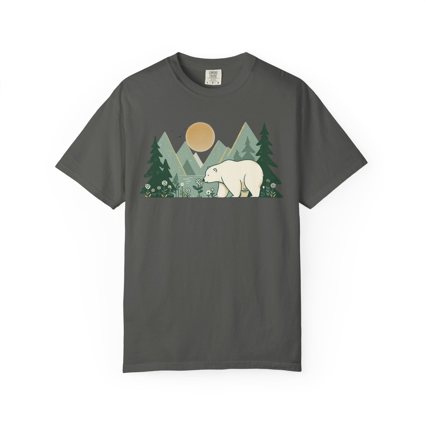 Polar Bear Wildflower T-Shirt | Retro Mountain Landscape Graphic