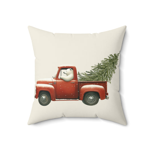 Vintage Polar Bear Truck Throw Pillow