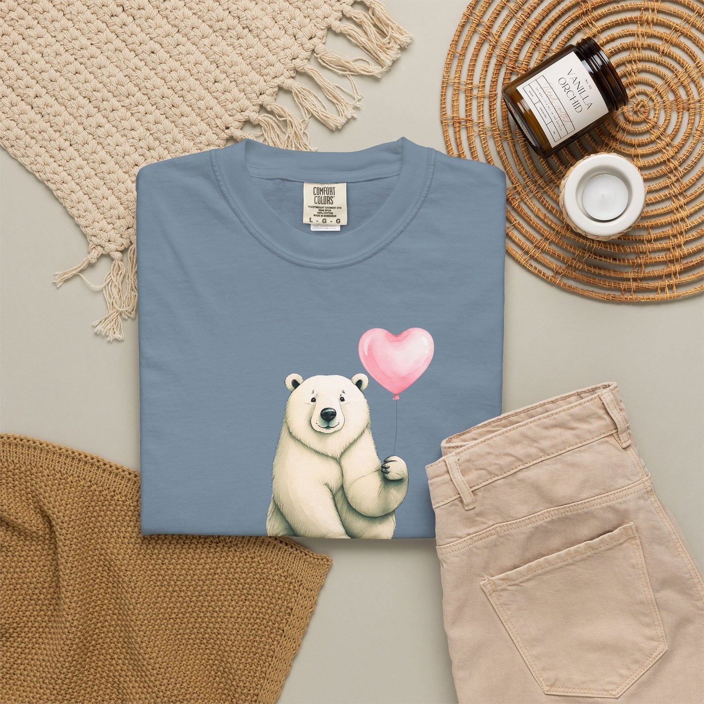 Polar Bear Heart Balloon Comfort Colors Tee