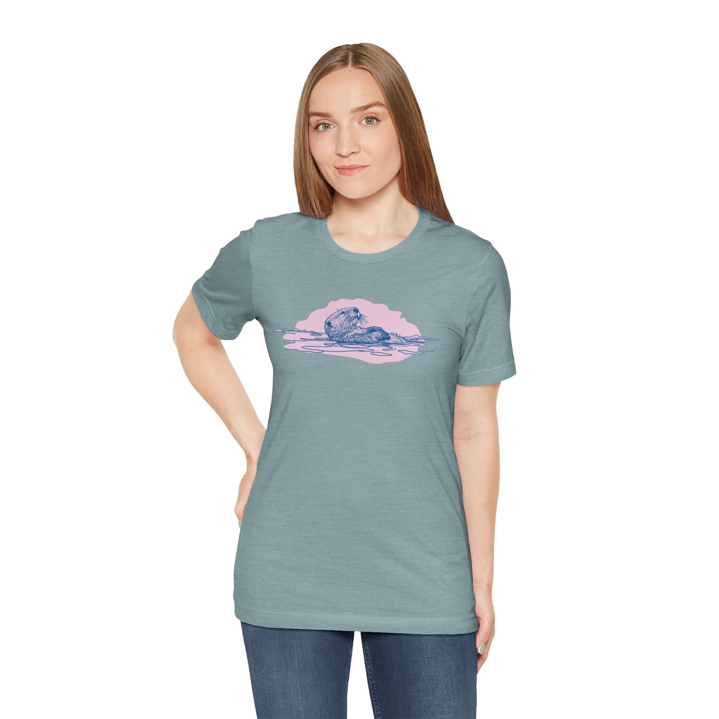 Pink Sky Otter Tee, Soft Pastel Ocean Graphic