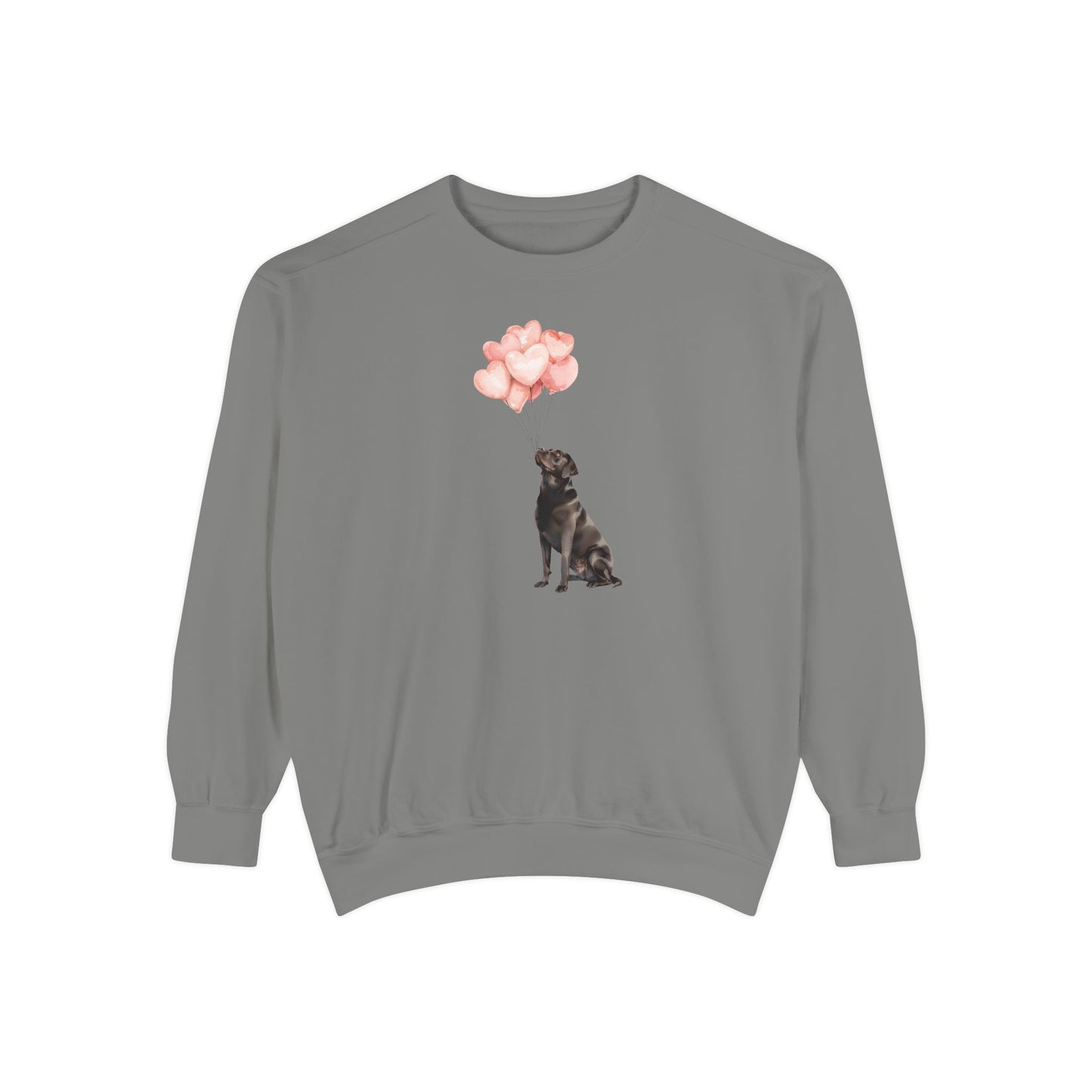 Black Labrador with Heart Balloons Comfort Colors Sweatshirt