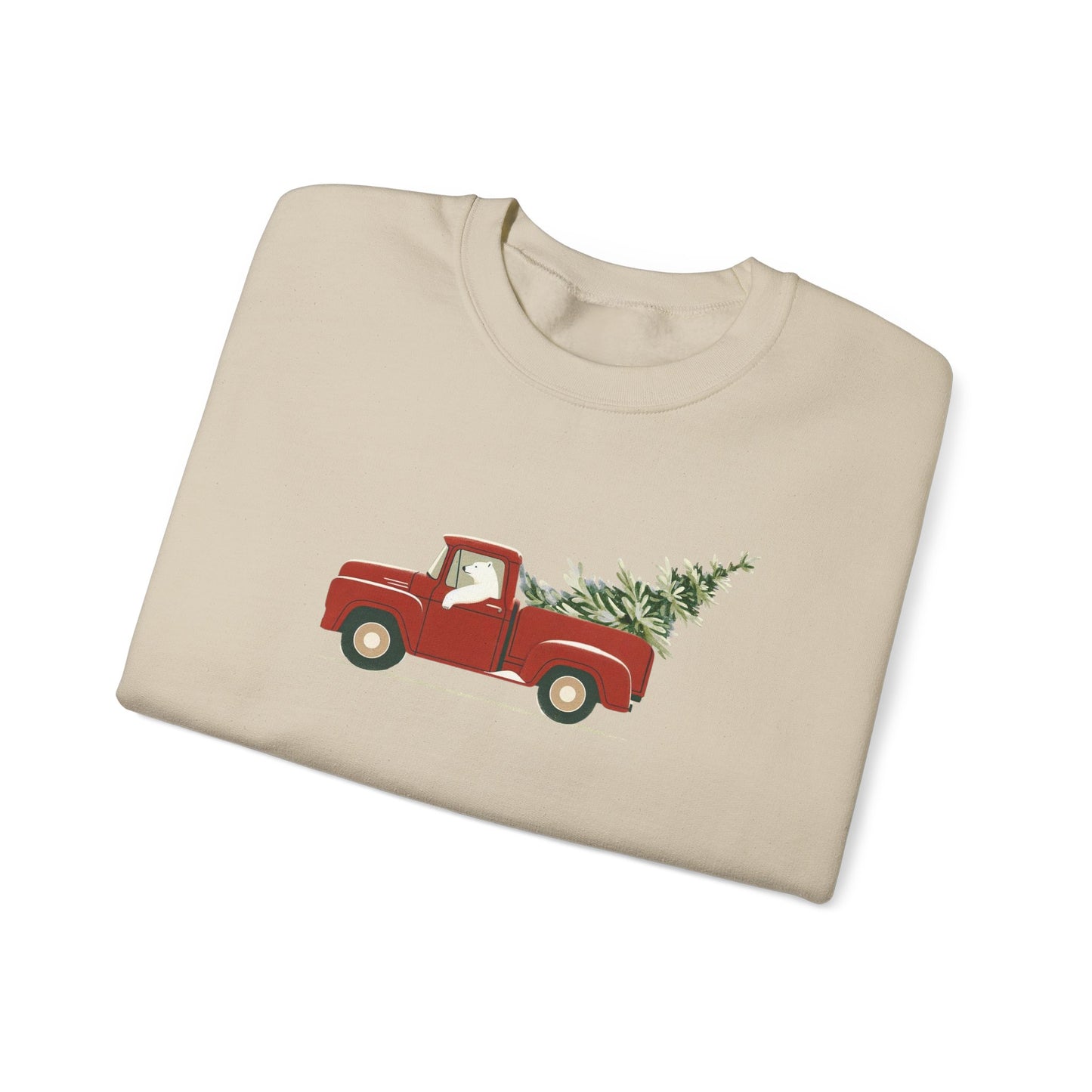 Polar Bear Christmas Truck, Cozy Red Vintage Truck Design Sweatshirt