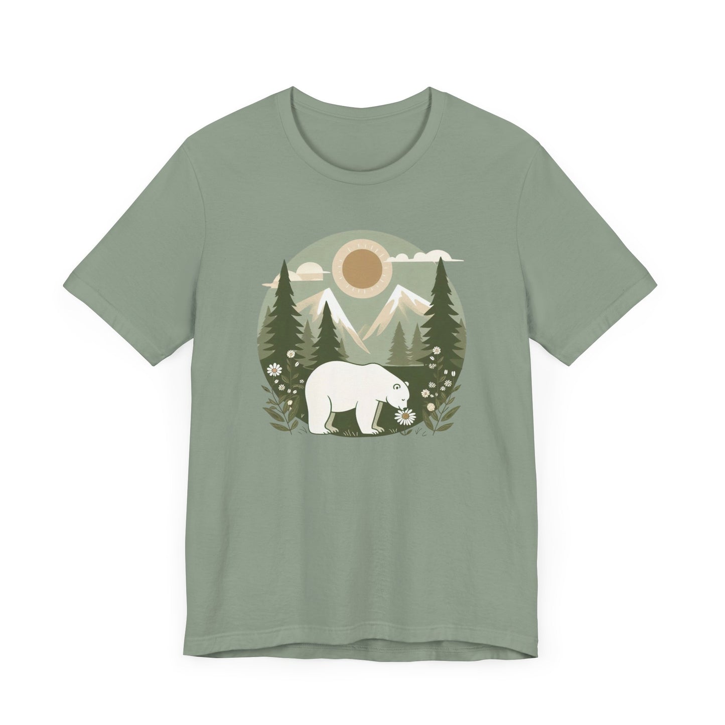 Polar Bear & Daisy Tee – Serene Nature Graphic Shirt for Animal Lovers