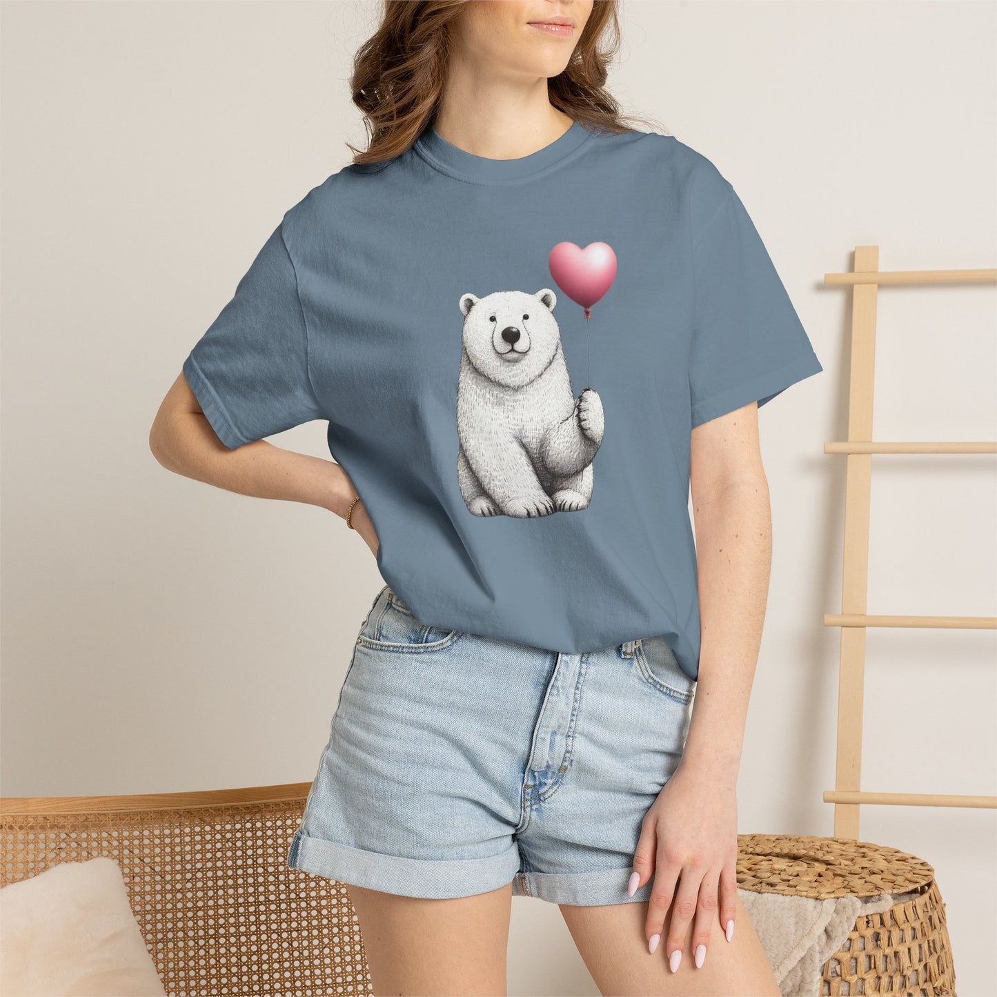 Sketch Polar Bear Heart Balloon Comfort Colors Tee