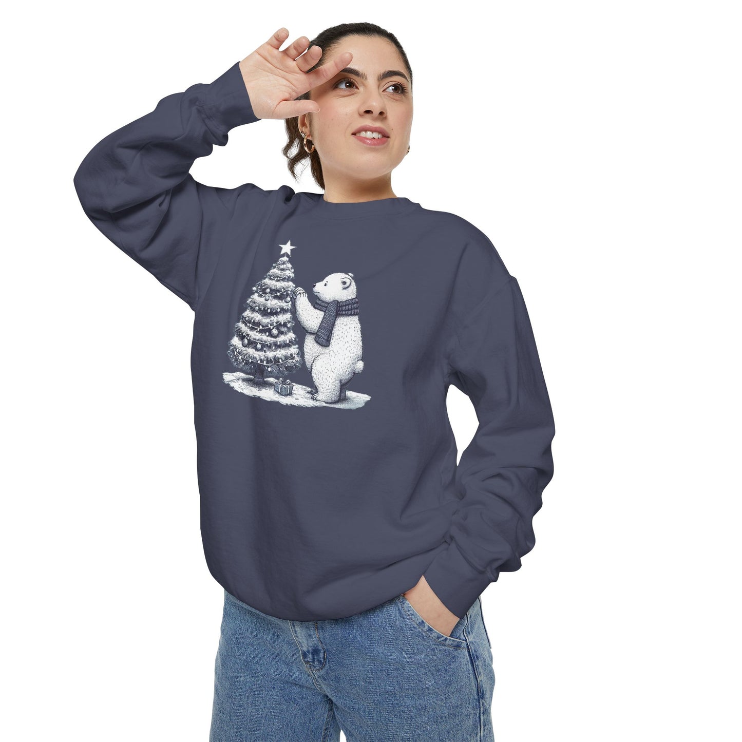 Vintage Polar Bear Christmas Tree Comfort Colors Sweatshirt