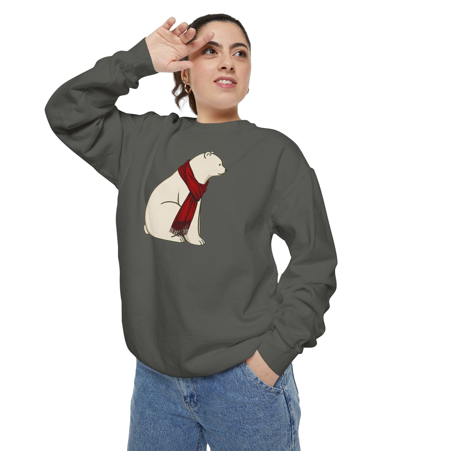 Polar Bear Scarf Sweatshirt | Cozy Winter Bear Crewneck
