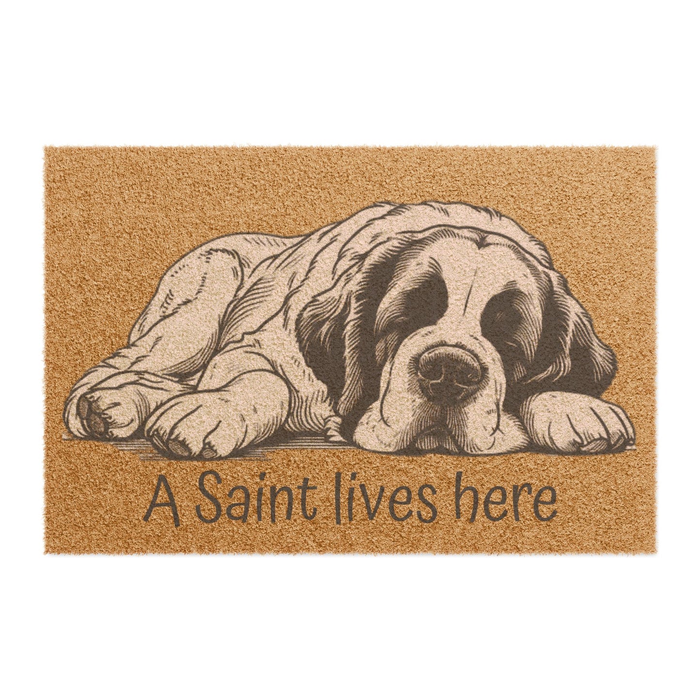 "A Saint Lives Here" Saint Bernard Coir Doormat |Storybook Den