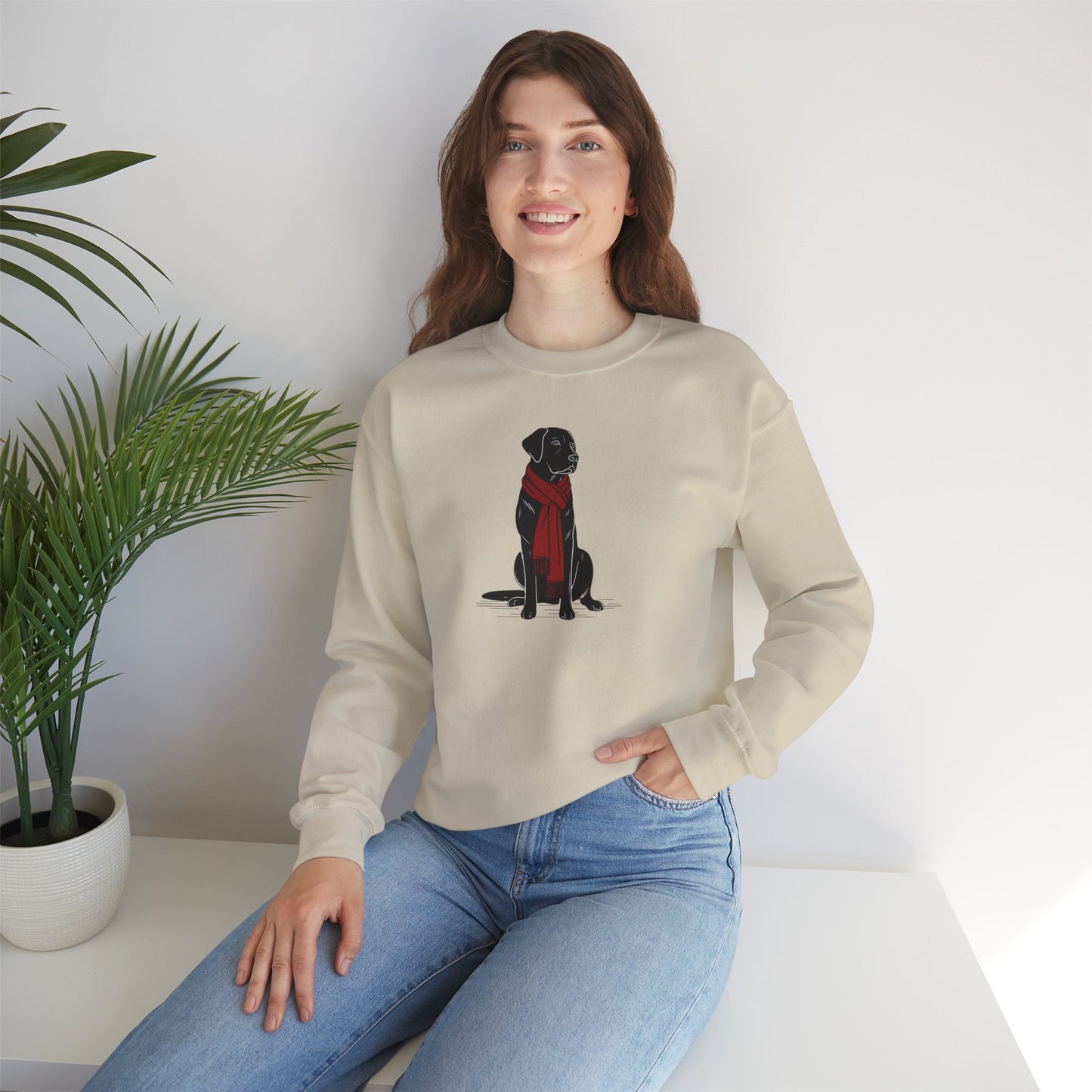 Black Lab Scarf Premium Sweatshirt | Cozy Den Edition