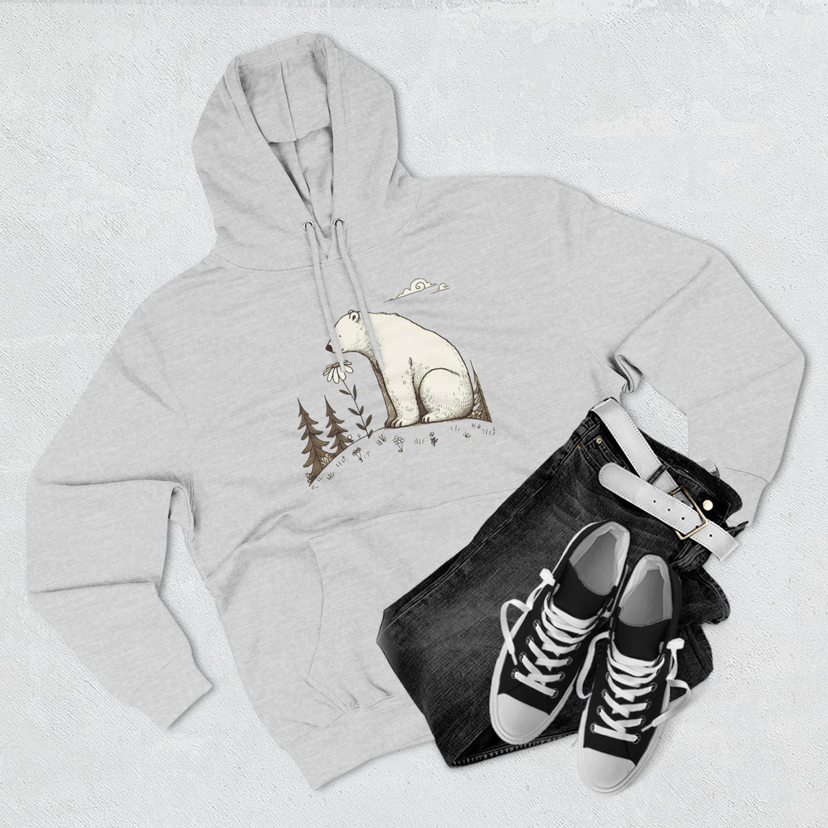 Polar Bear Meadow Hoodie | Minimalist Nature Sweatshirt