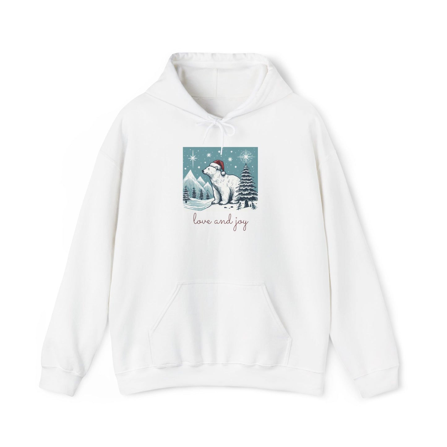 Love and Joy Polar Bear Hoodie, Cozy Christmas Sweatshirt | Stompy Paws