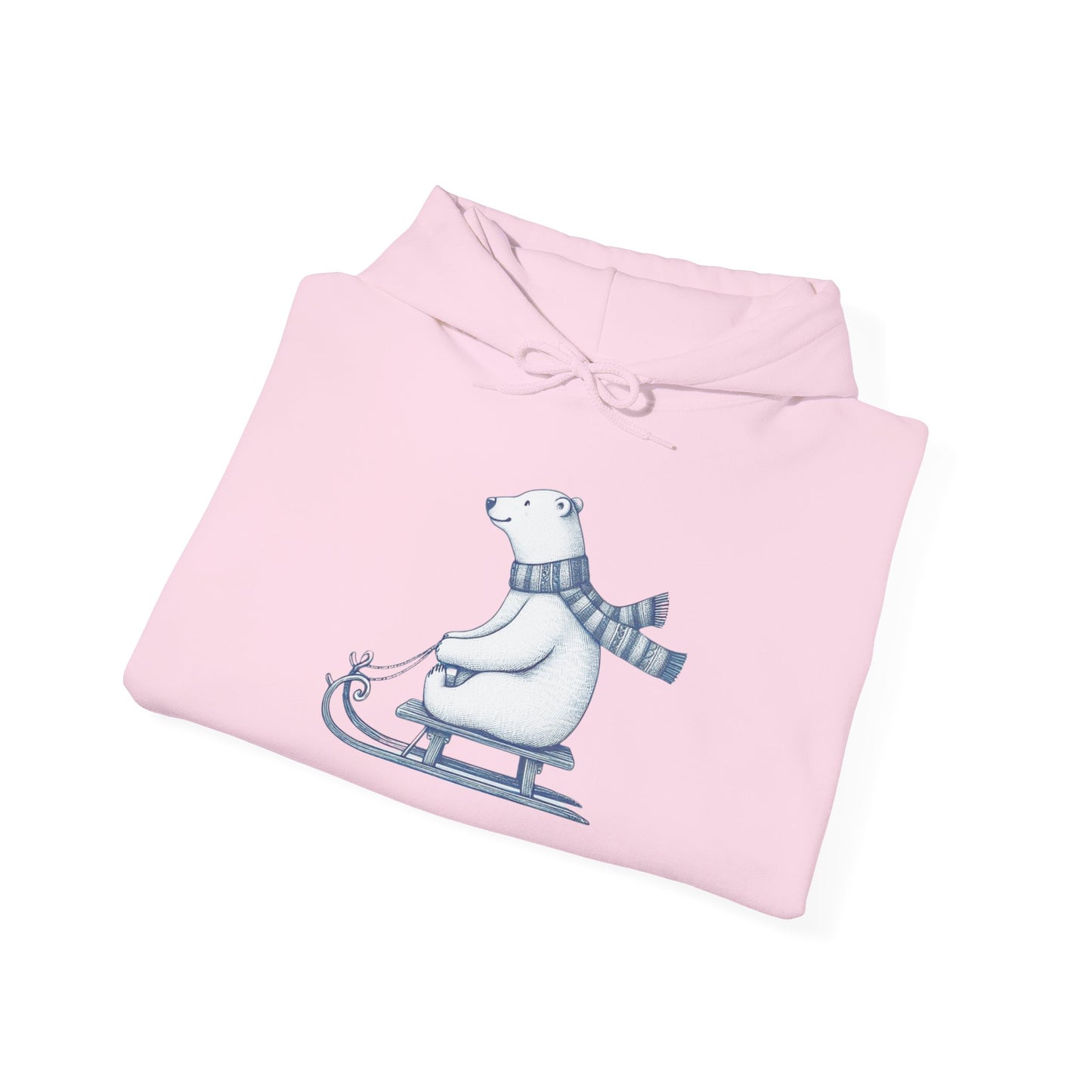 Sledding Polar Bear Hoodie, Cozy Winter Christmas Graphic Sweatshirt