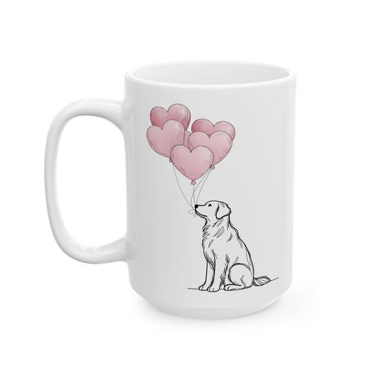 Golden Retriever with Heart Balloons Mug