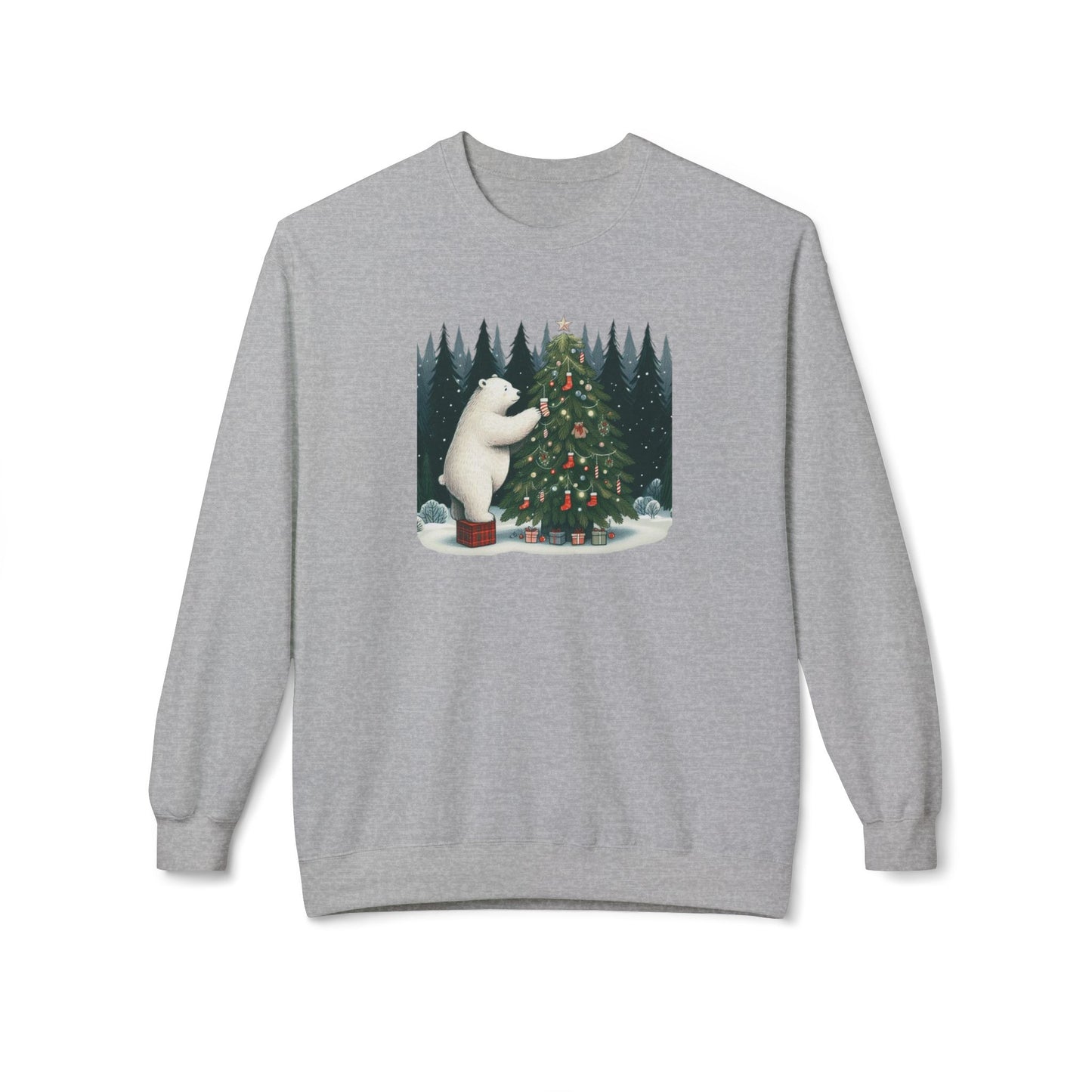 Polar Bear Christmas Sweatshirt, Holiday Tree Graphic Crewneck