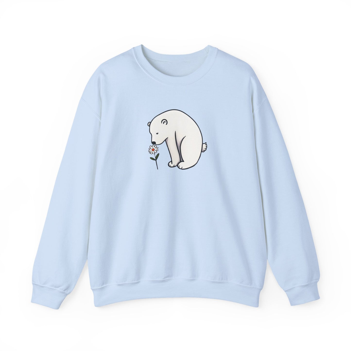 Minimalist Polar Bear Sweatshirt, Daisy Nature Design, Gentle Cozy Fleece