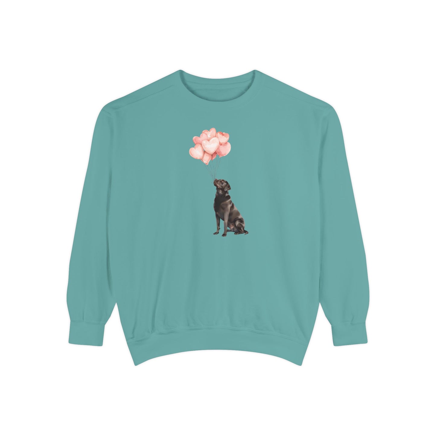 Black Labrador with Heart Balloons Comfort Colors Sweatshirt