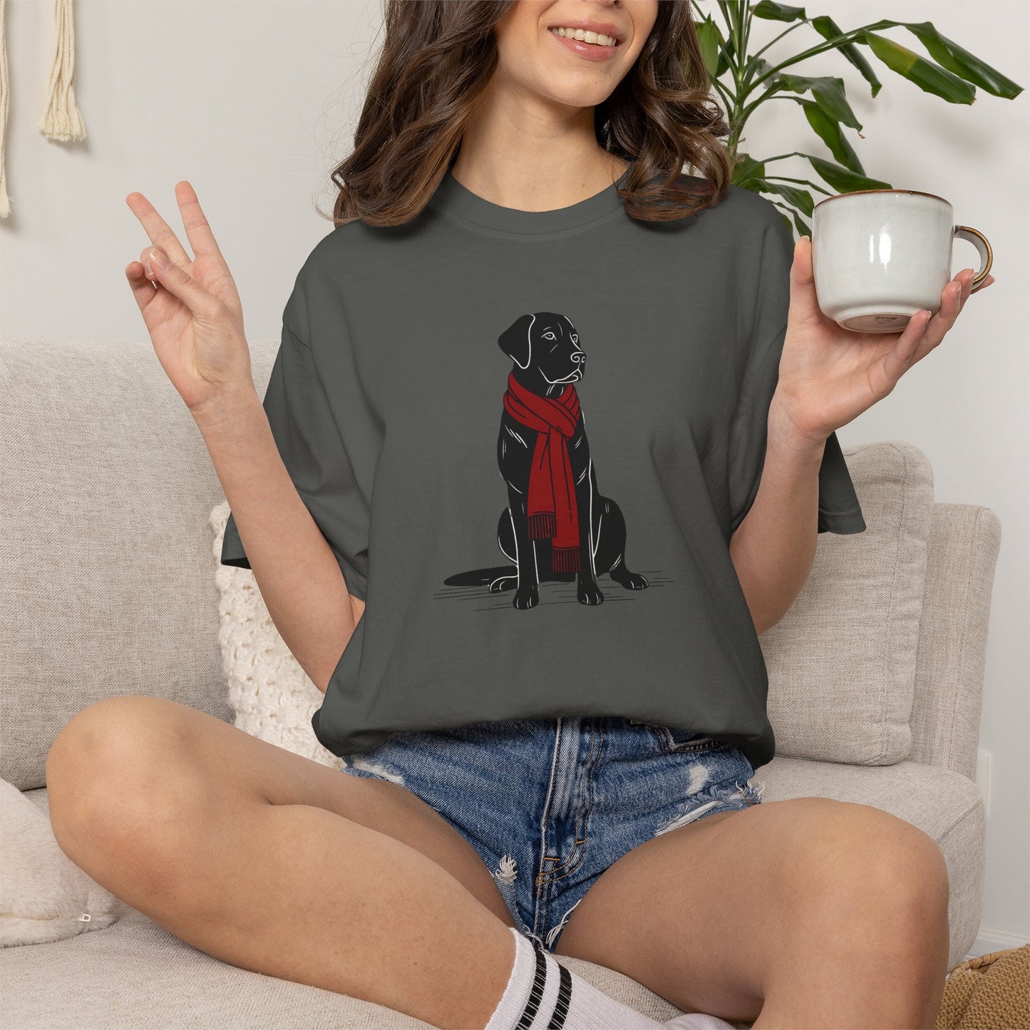 Black Lab Red Scarf Comfort Colors Tee