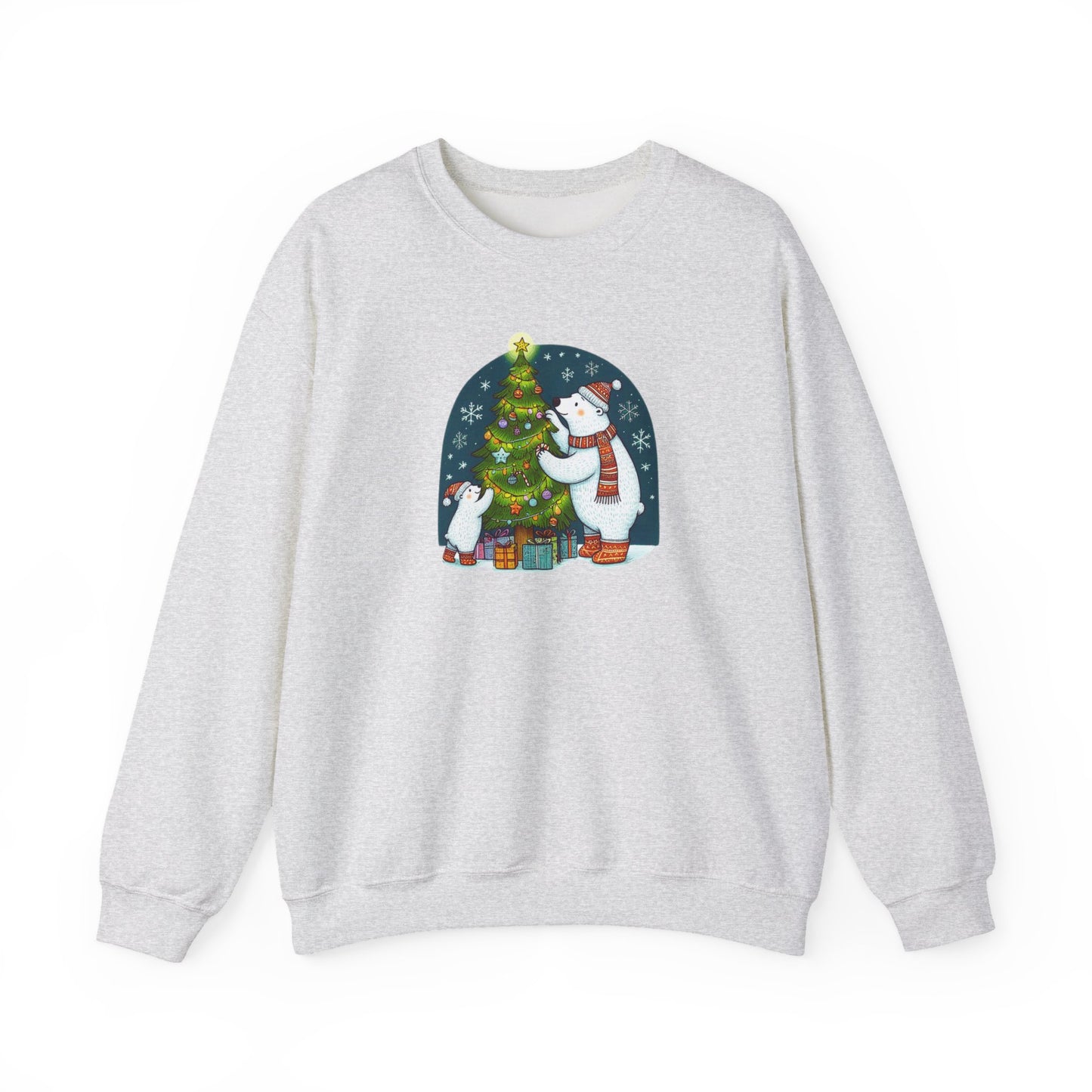 Tree Trimming Polar Bear Sweatshirt, Cozy Christmas Graphic Crewneck