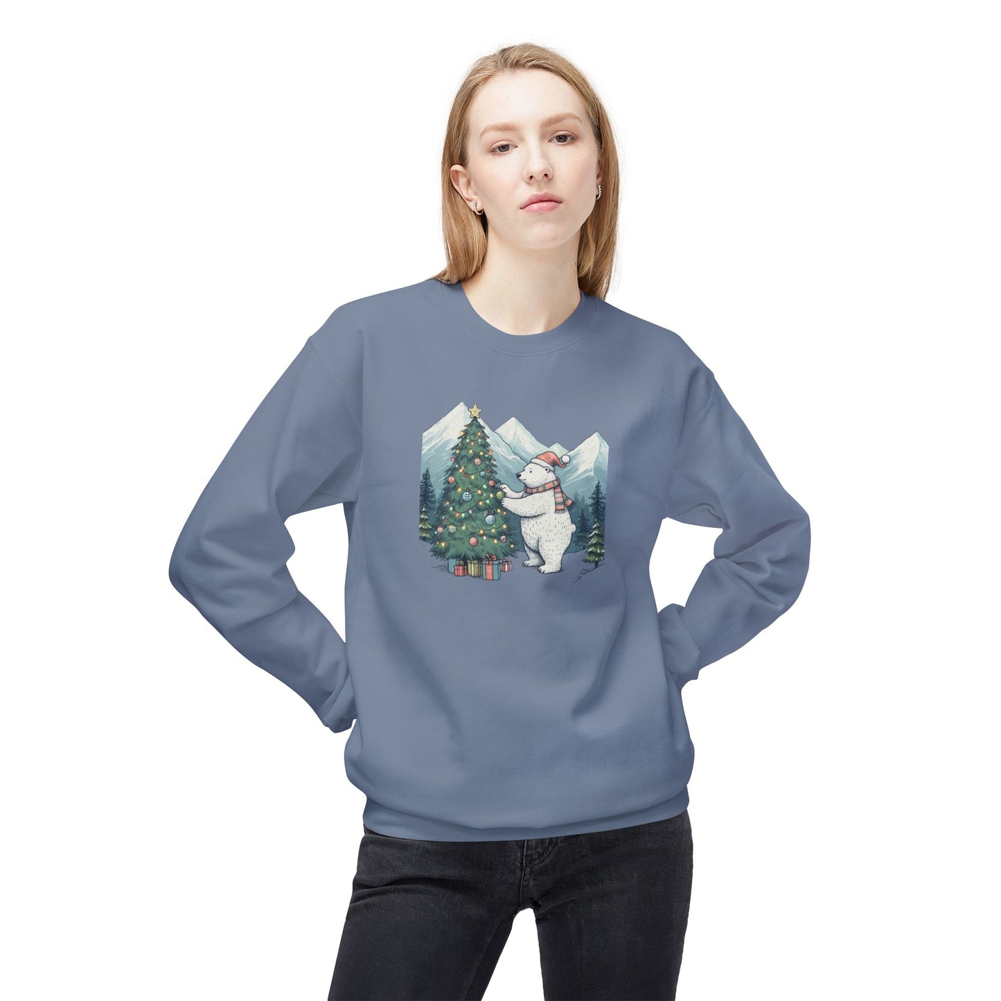 Polar Christmas Mountains Midweight Crewneck Sweatshirt