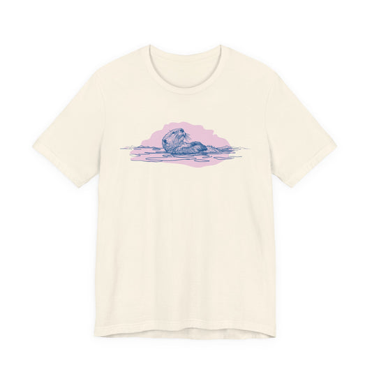 Pink Sky Otter Tee, Soft Pastel Ocean Graphic