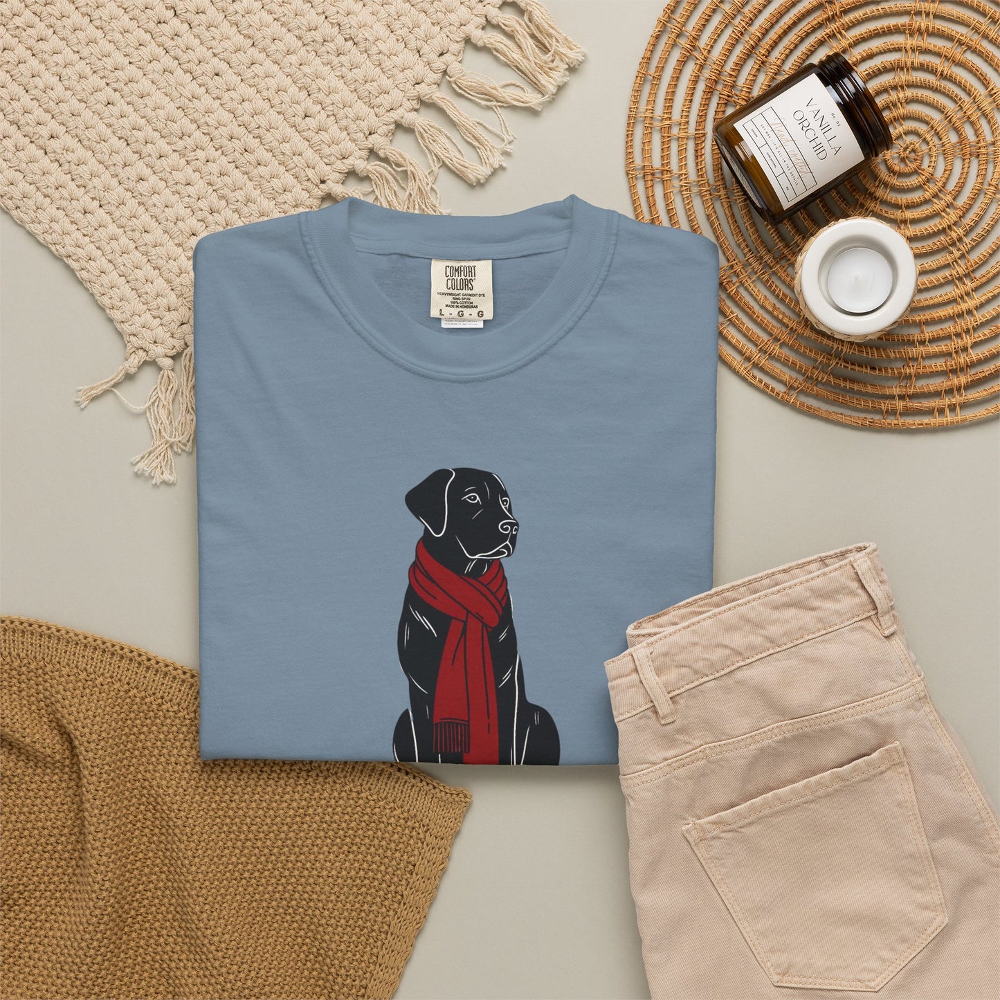 Black Lab Red Scarf Comfort Colors Tee