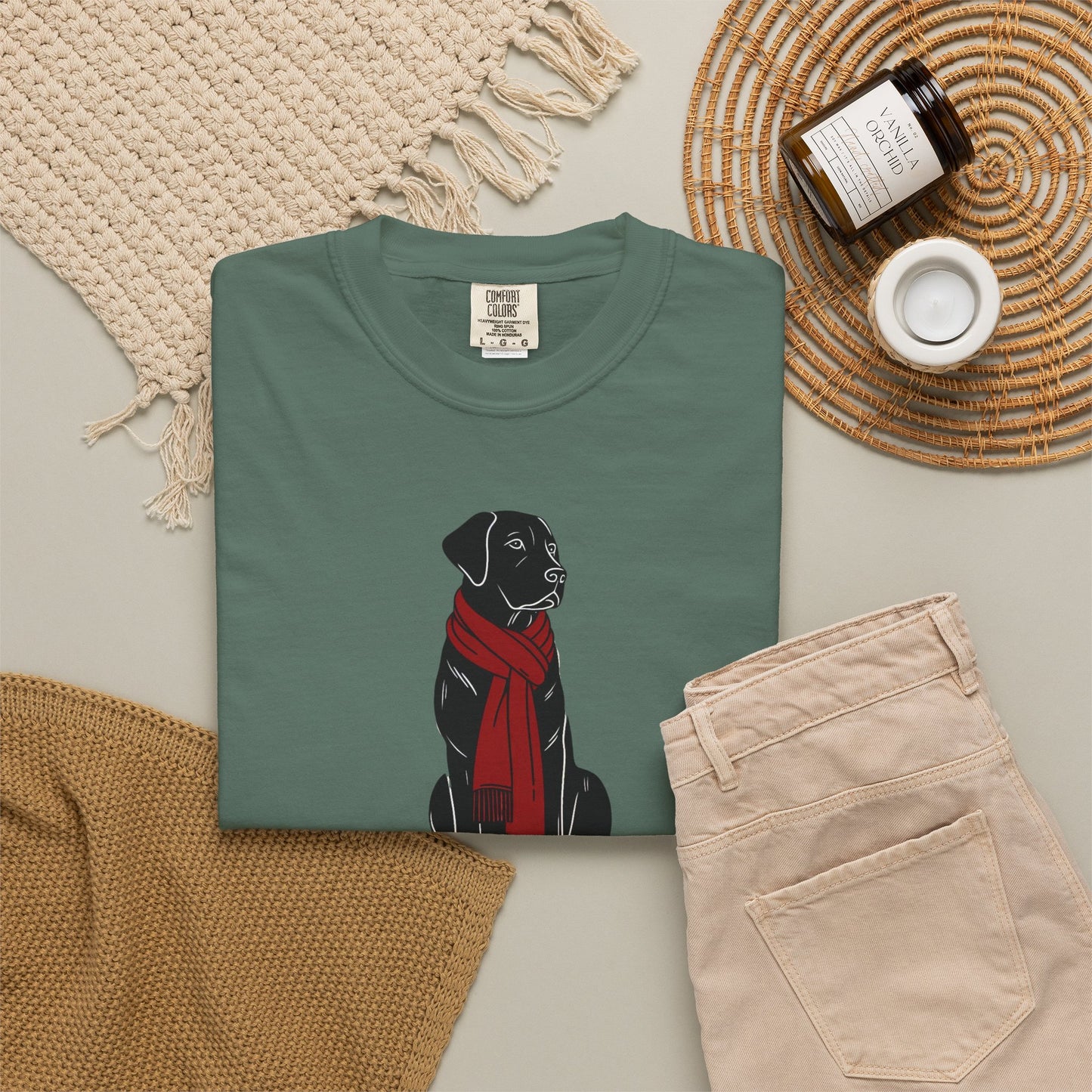 Black Lab Red Scarf Comfort Colors Tee