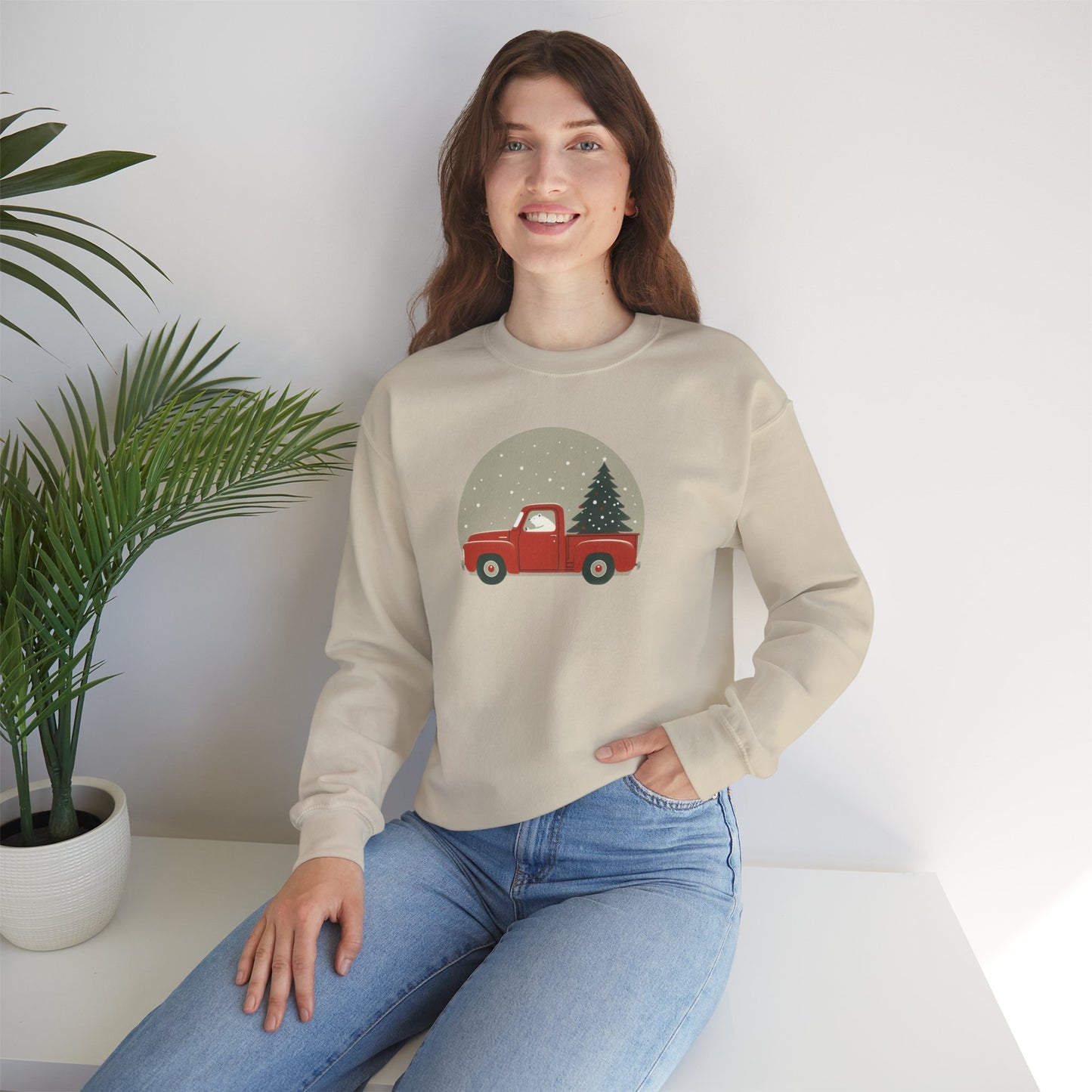 Snow Globe Delivery, Polar Bear Christmas Truck Design Crewneck