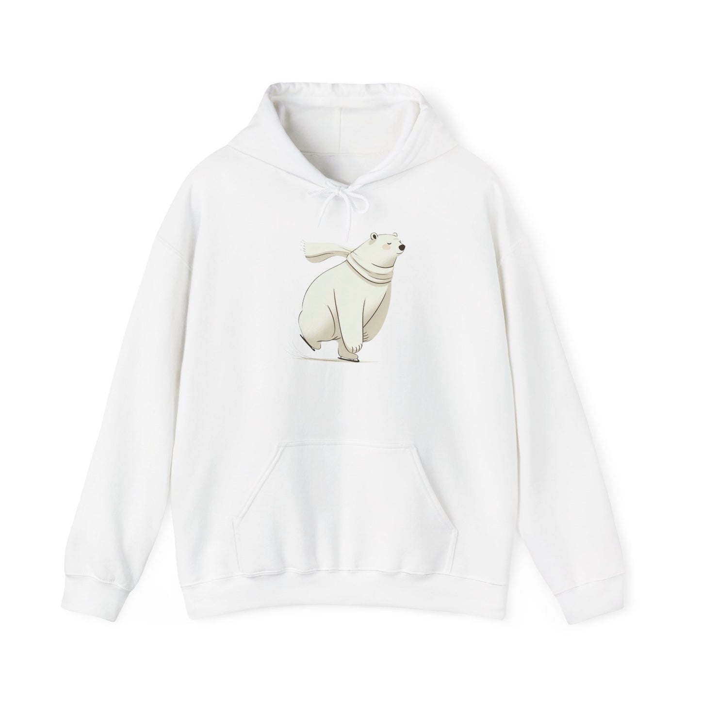 White hoodie with a bear graphic on a white background