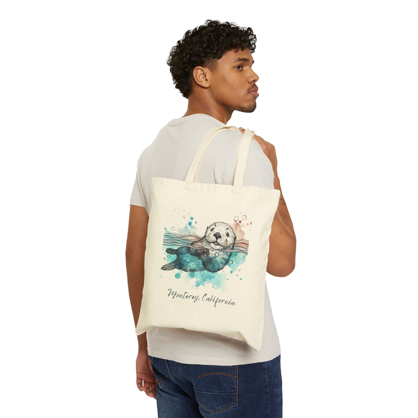 Monterey California Sea Otter Tote Bag, Watercolor Ocean Animal Design, Coastal Beach Gift