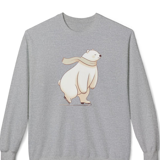 Gray sweatshirt with a polar bear design on a white background