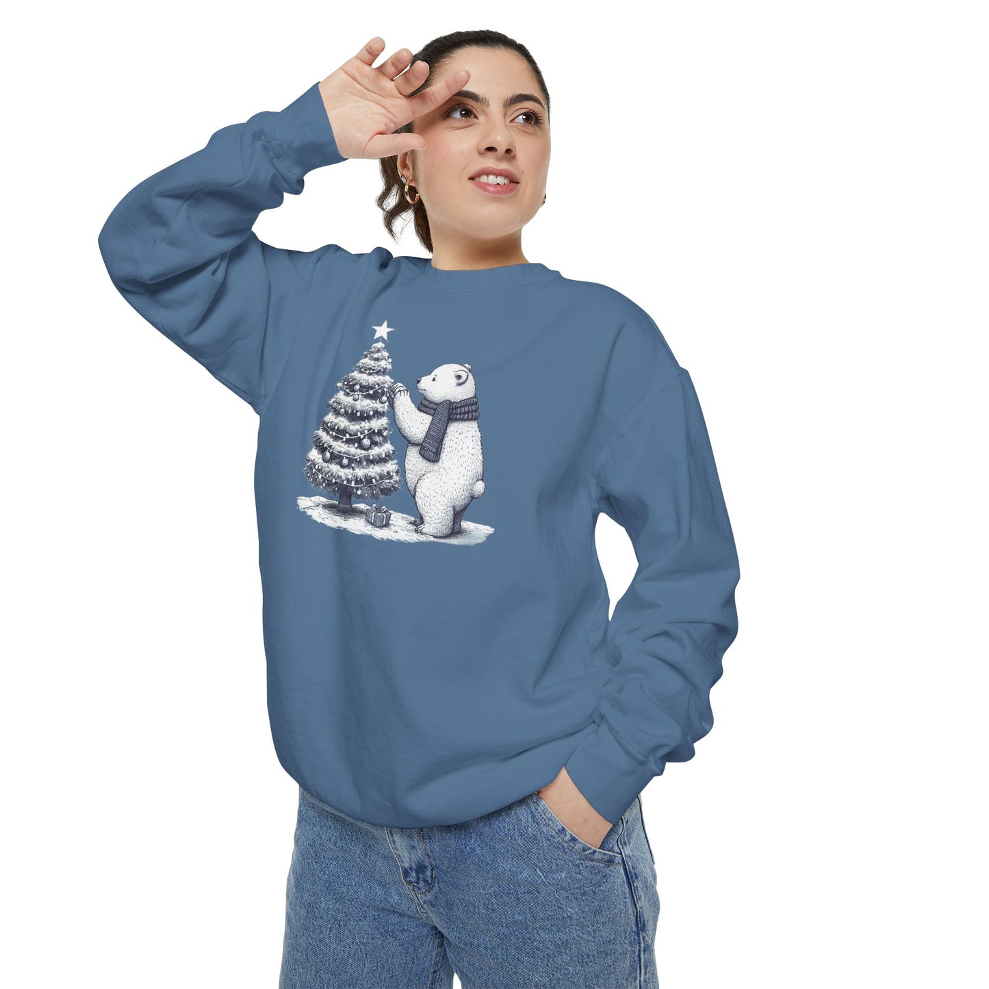 Vintage Polar Bear Christmas Tree Comfort Colors Sweatshirt